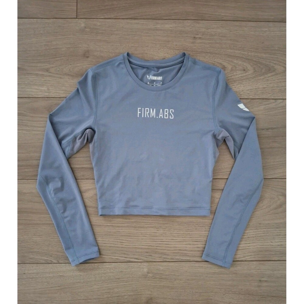 FIRM ABS Womens Cropped Long Sleeve Small Active Top Perfect Goddess Blue Gray